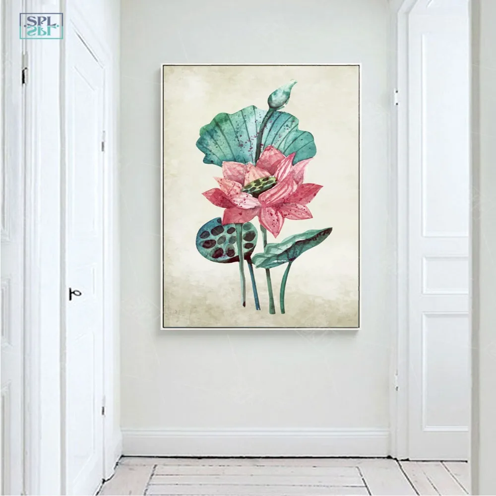 

SPLSPL Frameless Posters And Prints Lotus Wall Art Canvas Painting Home Decoration Pictures Nordic Flower bedroom ornamentation