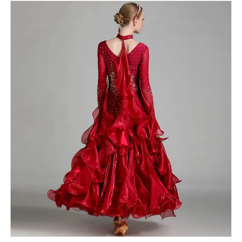 Платье для современных танцев Женский костюм выступлений с длинным рукавом