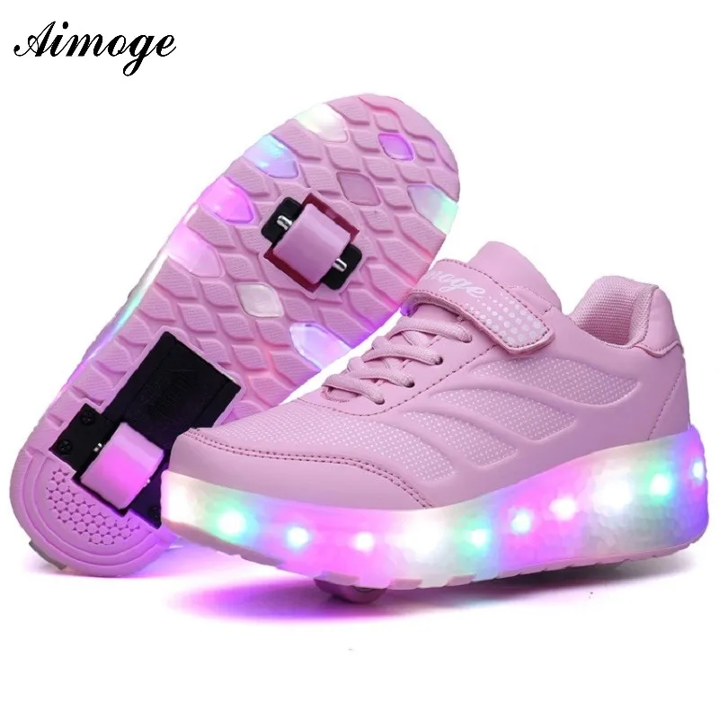 Роликовые кроссовки Skateshoes Heelys детские с колесиками светодиодные фонари |