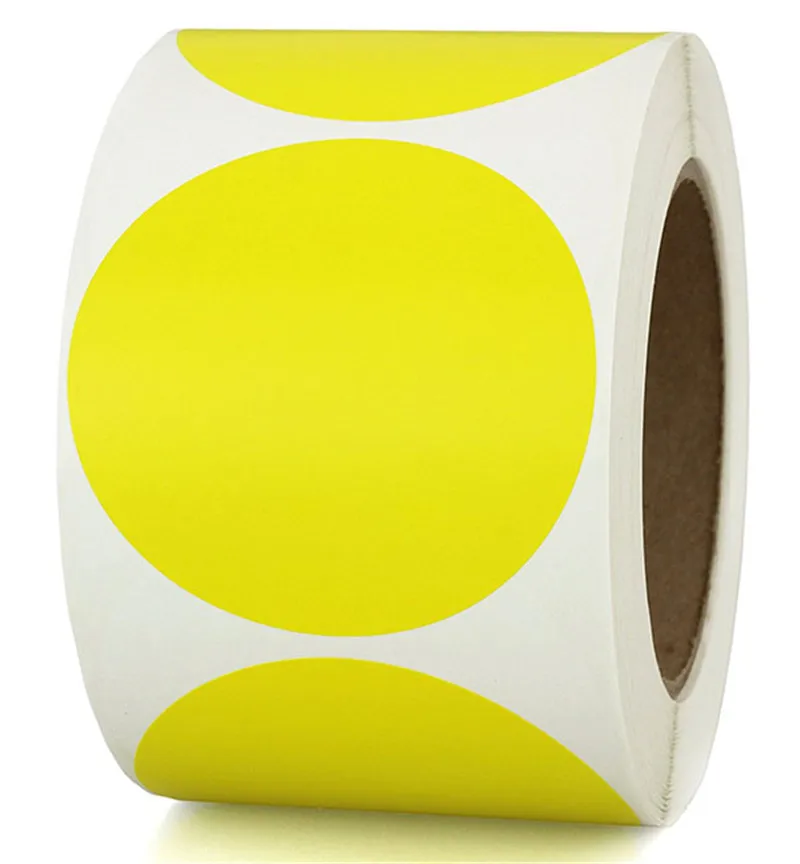 yellow 1 дюймов цветные круглые наклейки круглые клейкие этикетки в горошек цветной ярлык для маркировки наклейки для записей и 500 штук в рулоне - Цвет: yellow