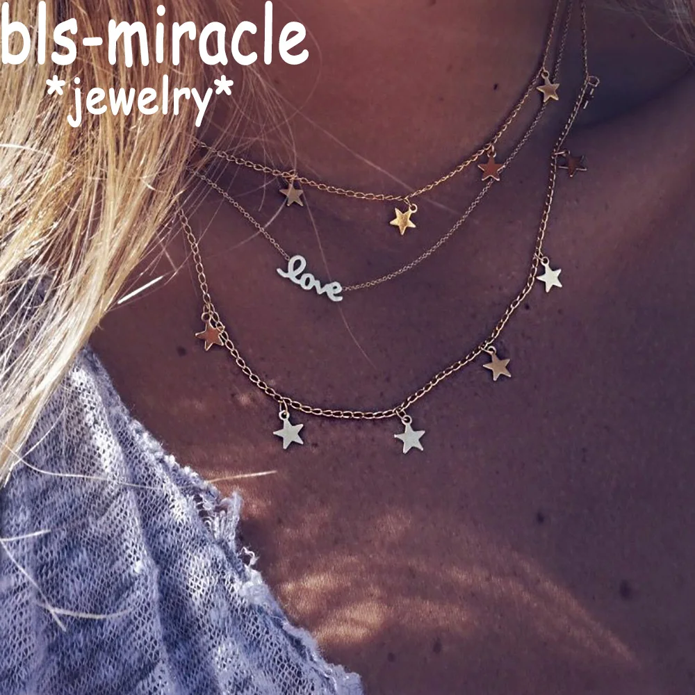 Bls miracle винтажное многослойное ожерелье в стиле панк для женщин и девочек 2018 новое