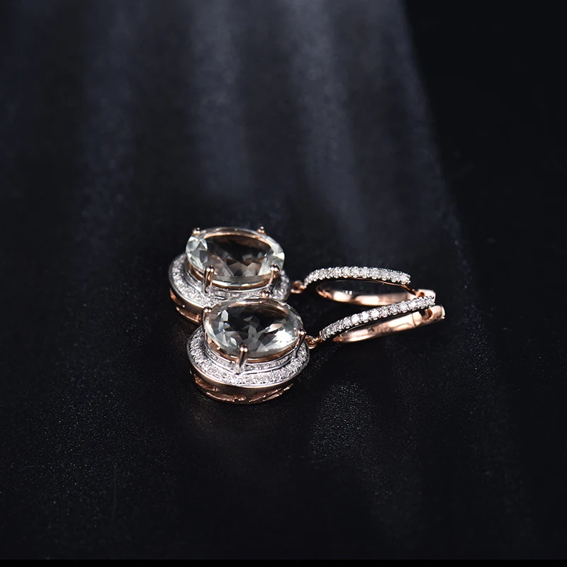Популярные 14Kt серьги из розового золота 0.35Ct с натуральным бриллиантом 6.80Ct аметист, висячие серьги Овальные 9x11 мм E0006L