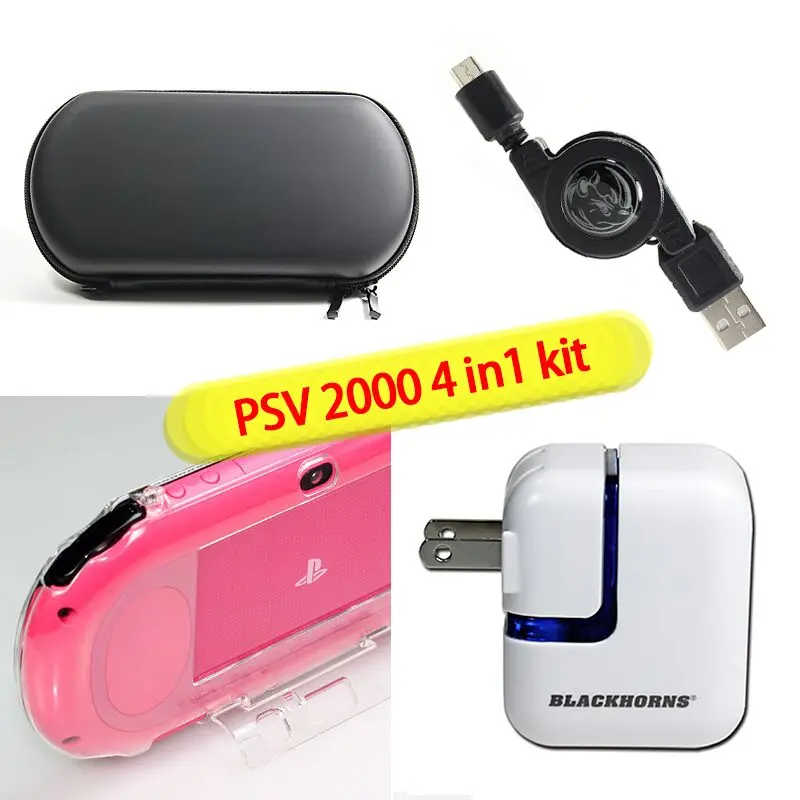 Игровые аксессуары для PS Vita 2000 4 в 1 комплект (PSV Кристальный чехол + PSV AC настенное