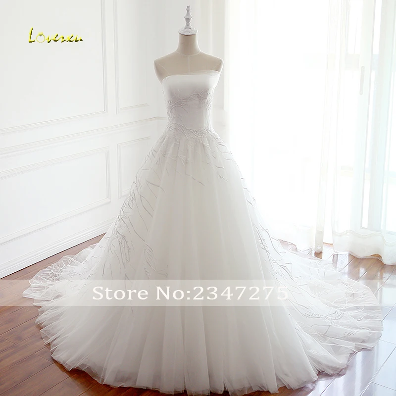 Loverxu Robe De Mariee без бретелек ТРАПЕЦИЕВИДНОЕ кружевное свадебное платье 2019