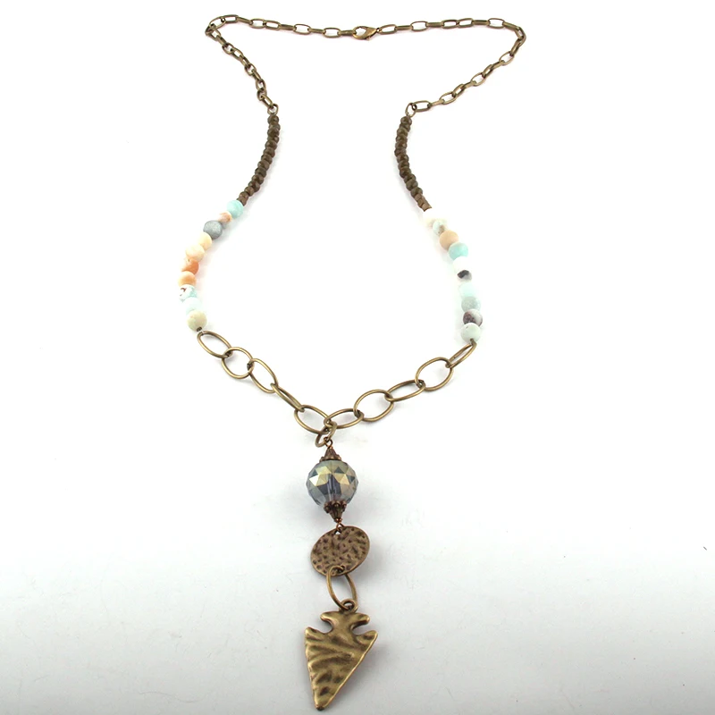 Модная бижутерия MOODPC длинная цепочка из натурального камня и стекла