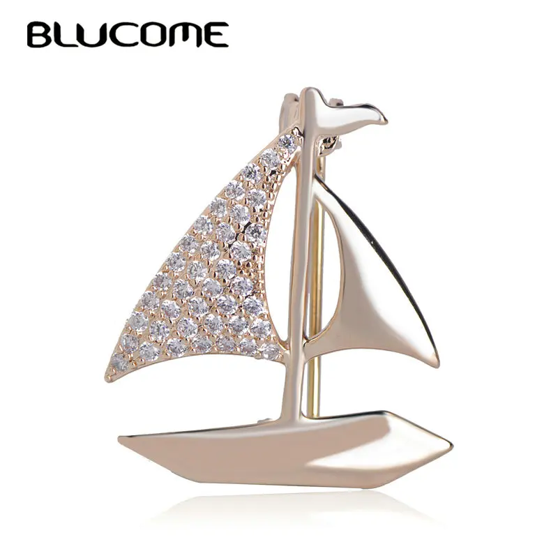 Женская Брошь Blucome брошь в виде парусника с медными цирконами форма золотые