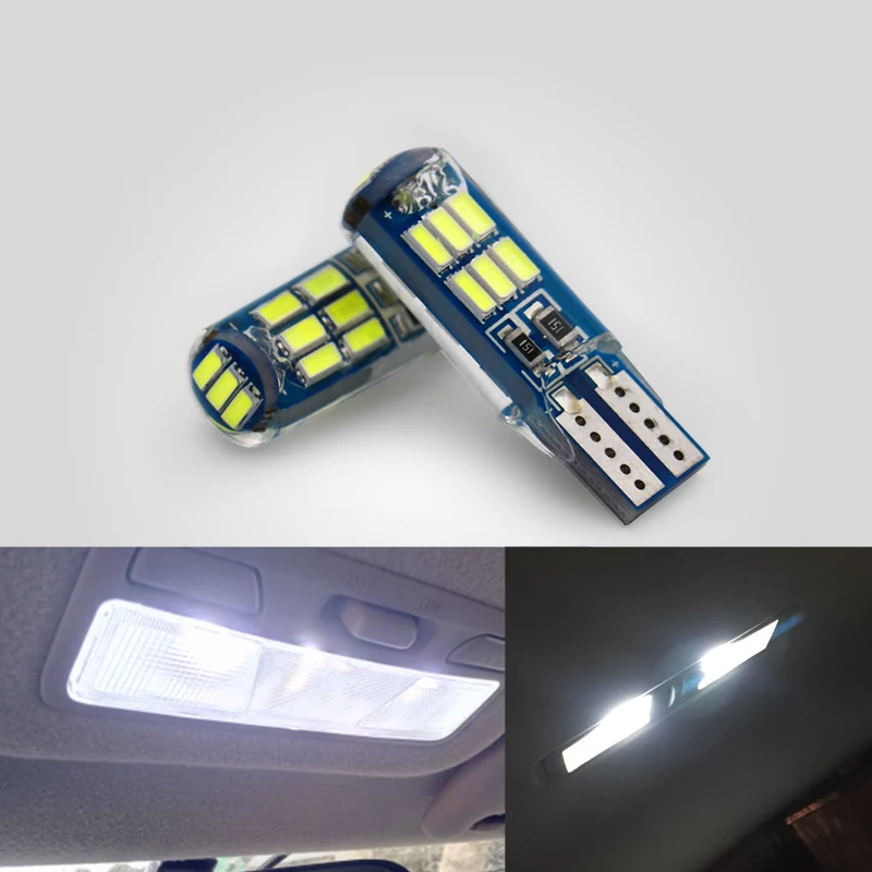2 шт. W5W светодиодный T10 автомобильные лампы 12 В 3014 15SMD белый силикон 6500K 194 Авто