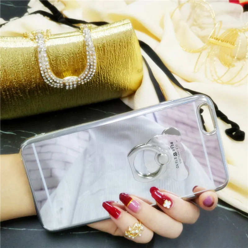 XSMYiss Fashion Soft TPU Electroplating Bear Ring Holder Phone Case For iphone 5S SE 6 6S Plus 7 8 |
