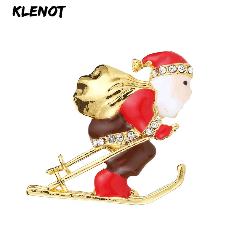 Эмаль брошь Санта Клауса булавки со стразами для женщин Рождество Клаус шляпа