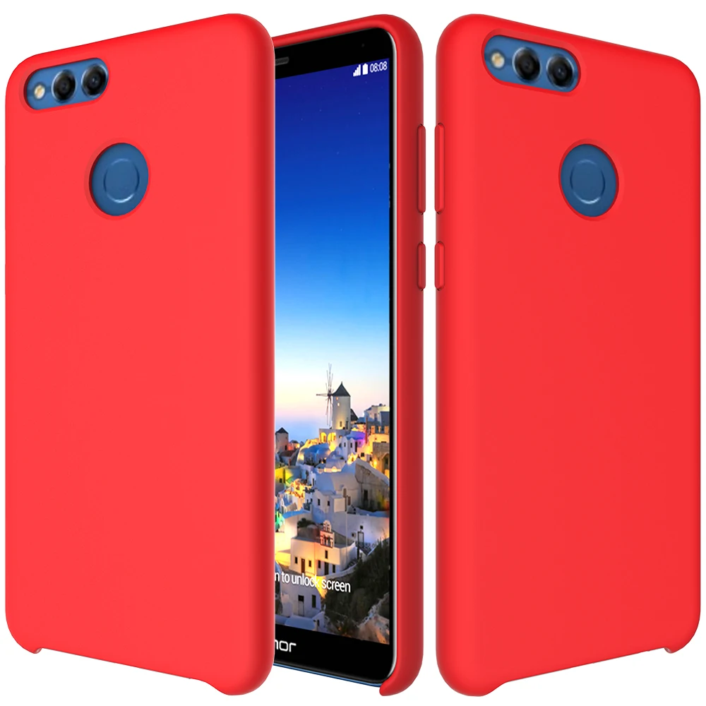 Для Honor 7x чехол, Мягкая силиконовая задняя крышка для huawei Honor 7x, жидкий силиконовый чехол, 5,93 дюймов, Ультратонкий матовый чехол для телефона - Цвет: Красный
