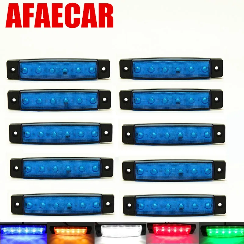 AFAECAR 10 шт. 12 В 24 в 6 светодиодов Янтарный Белый Синий Красный Зеленый боковой габаритный индикатор для грузовика автобуса автомобиля лодки