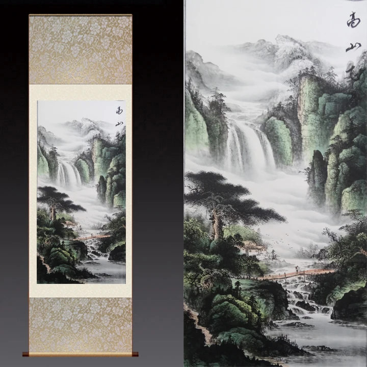 Альпийский водопад Zhaocai пейзаж Висячие свитки каллиграфия шелковая
