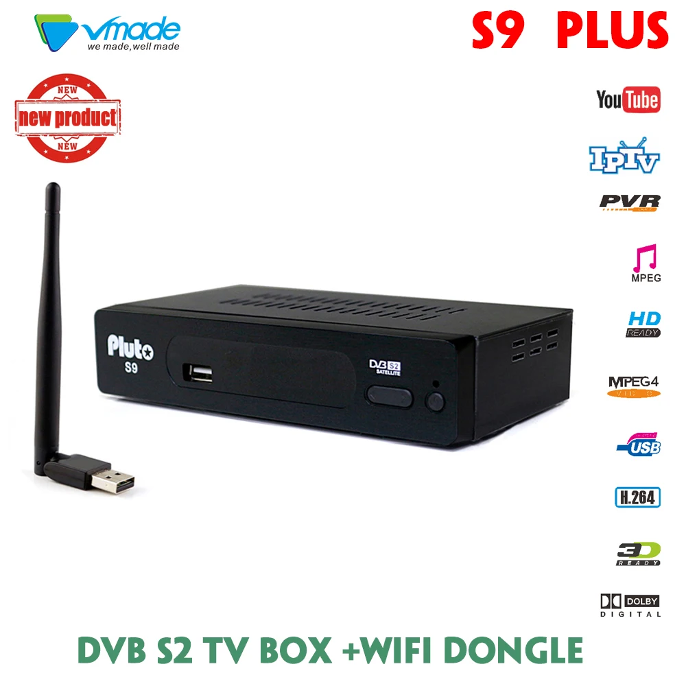 Vmade новейший DVB S9 PLUS телеприставка H.264/MPEG-4 встроенный wifi Поддержка программного обеспечения установка CCCAM/IPTV DVB S2 HD спутниковый ресивер