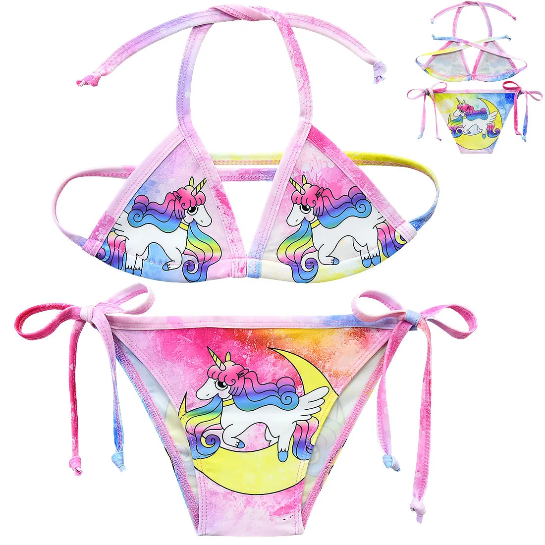 3-12Y Cute Girls Unicorn Swimsuit pink Kid Strap Bikini Suit 2pcs Outfits Fashion Clothes toddler Children | Детская одежда и