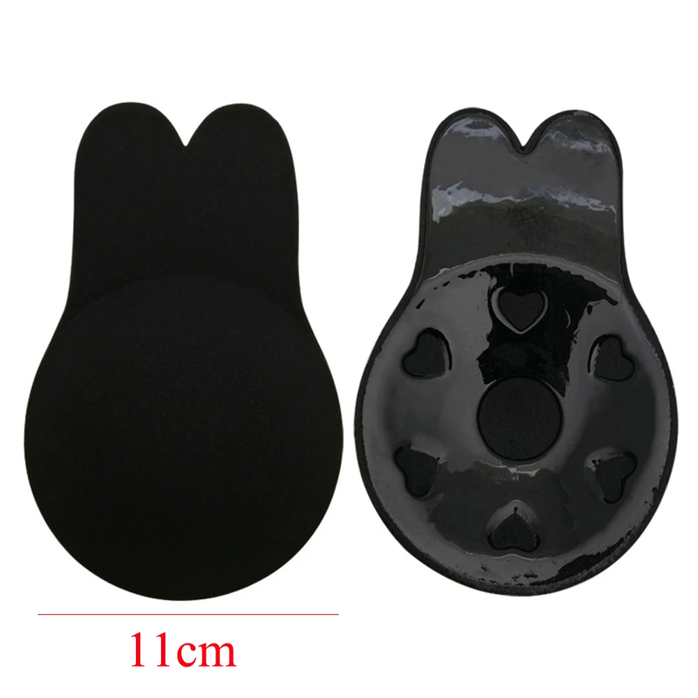 black 11cm Женские накладки на соски с милыми кроликами, невидимый бюстгальтер с эффектом пуш-ап, многоразовый клейкий бюстгальтер, наклейки на грудь - Цвет: black 11cm