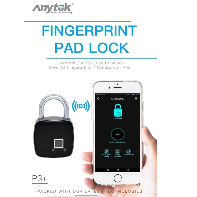 Anytek Smart Keyless блокировка отпечатков пальцев и приложение разблокировка USB