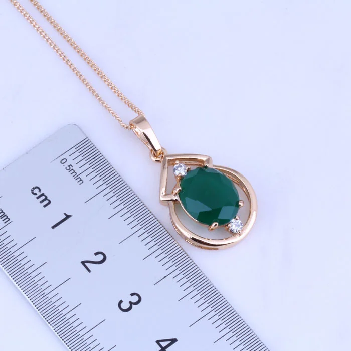 Женский комплект из колье и серёг с искусственным зелёным камнем|jewelry sets for