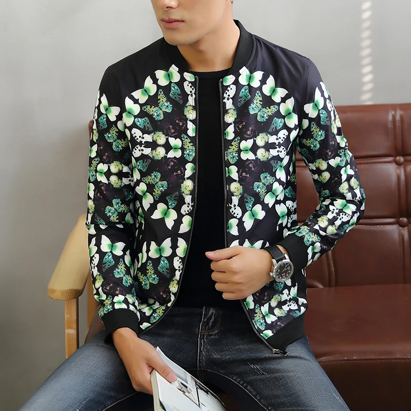Мужская куртка 2017 осеннее пальто с принтом бабочка цветочным B333 8805 P95 | одежда