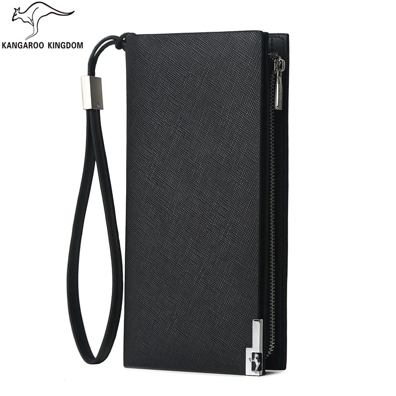 Kangaroo Kingdom Luxury Men Wallets Long Split Leather Business Men Clutch Wallet Brand Zipper Purse Card Holder