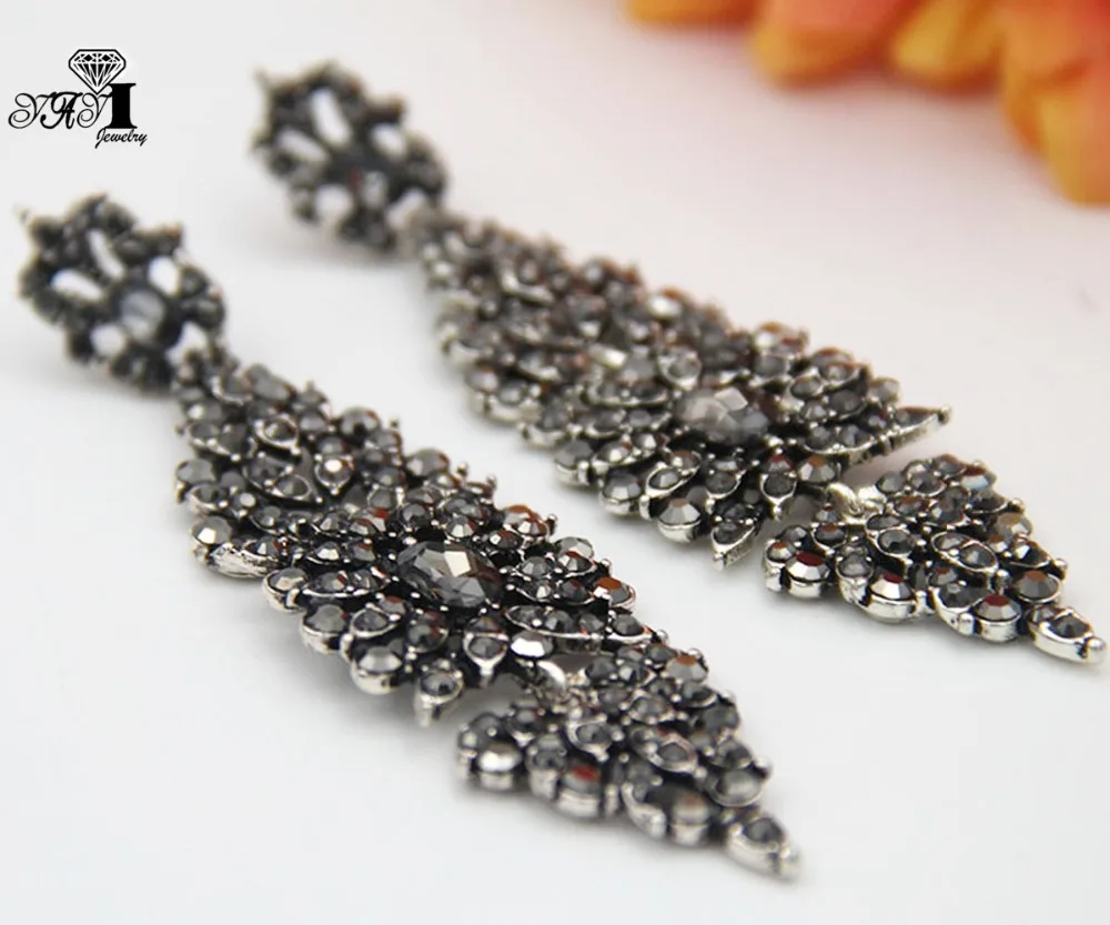 YaYi Jewelry Gray Glass Rhinestone Dangle Crystal Earring Women's Fashion Ancient Silver Color Gem Long Earrings Gift 1266 | Украшения