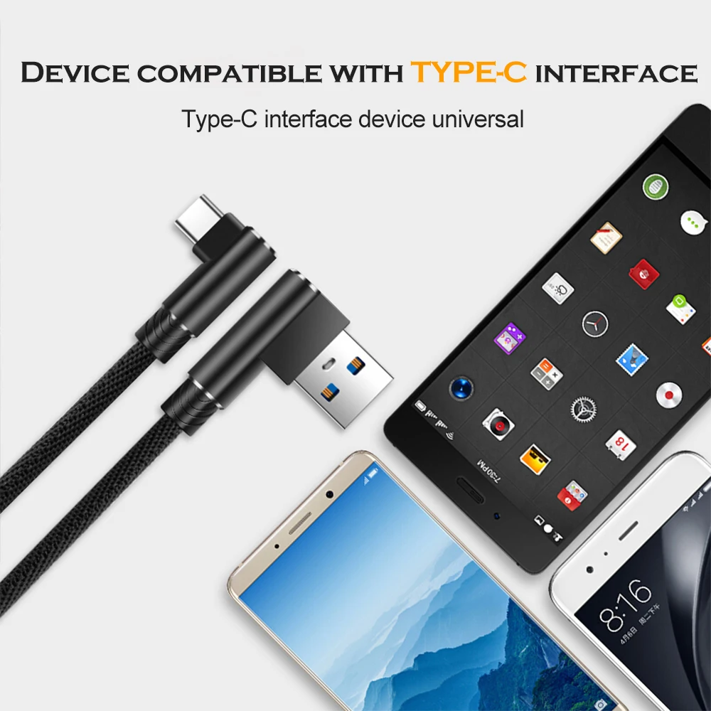 Кабель USB Type C для быстрой зарядки и передачи данных 90 градусов|Кабели мобильных