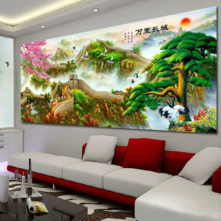 QIANZEHUI, Рукоделие, сделай сам, печать, пейзаж, вышивка крестиком, сосна и Великая стена, для вышивания, наборы для вышивания крестиком