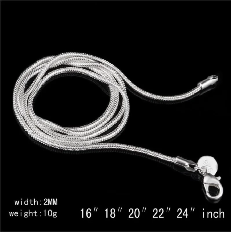 10pcs/lot 2mm Silver Color Snake Chain with Clasp Necklace Chains for Jewelry Making Pendant DIY Findings Z555 | Украшения и