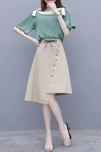 

Fashion Summer Casual Brief Two Piece Set Korean Bow Irregular 2 Pcs Set Single Breasted Plus Size Patchwork 2 Piece Set Women