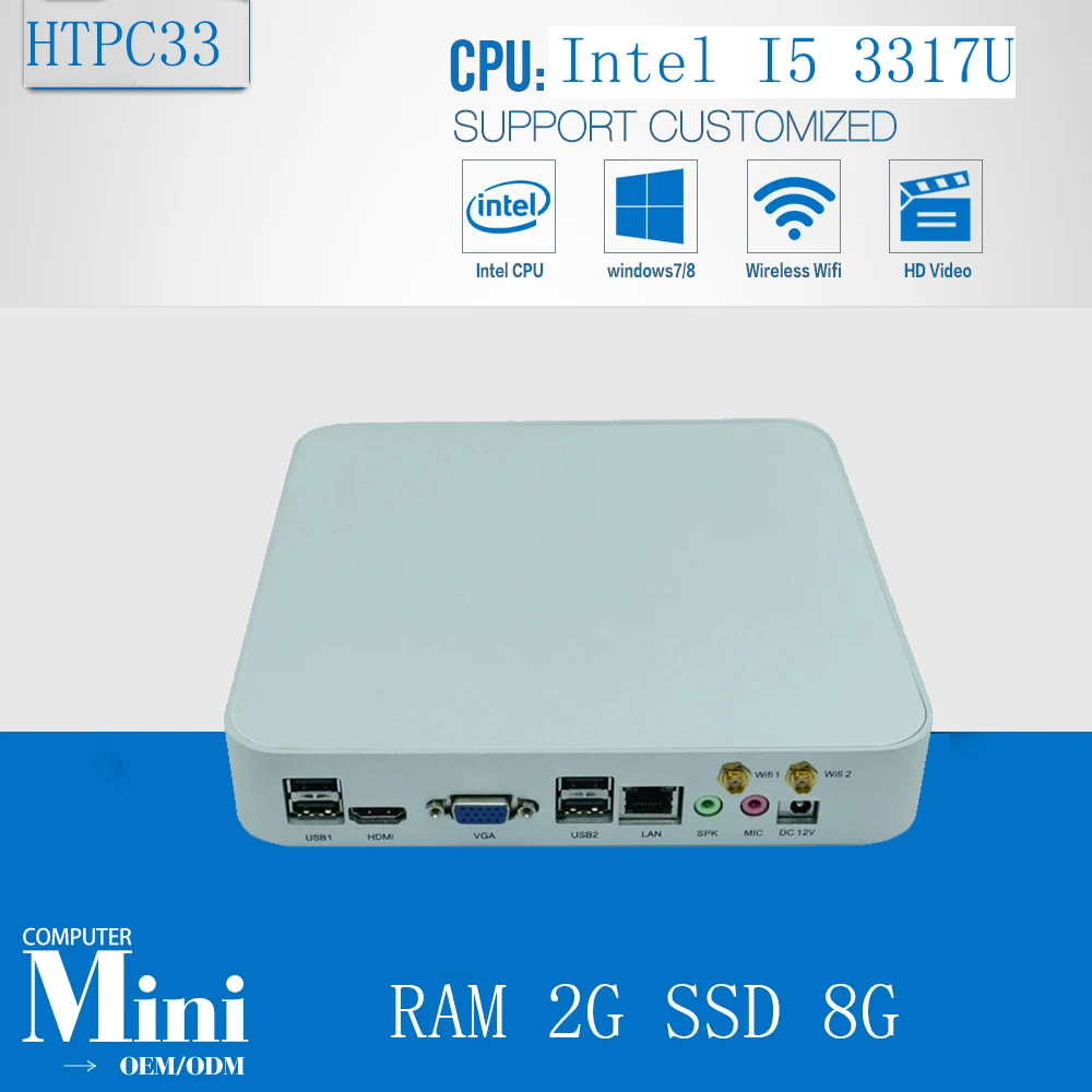 

Fanless pc industrial computer with 1 Gigabit Lan HDMI Auto Boot Intel Core i5 3317U RAM 2G SSD 8G