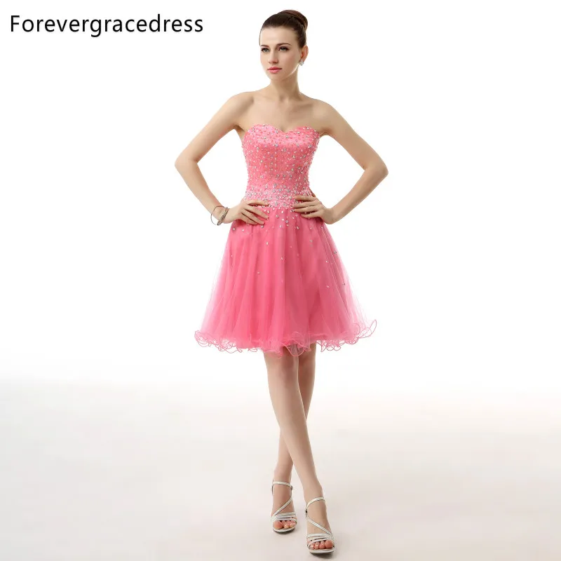 Forevergracedress 2017 линия розовый цвет Homecoming платье без рукавов Милая Тюль Короткое