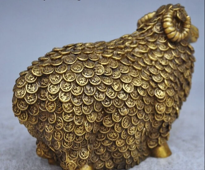 6&quot lucky china fengshui brass wealth money coin sheep goat auspicious statue |