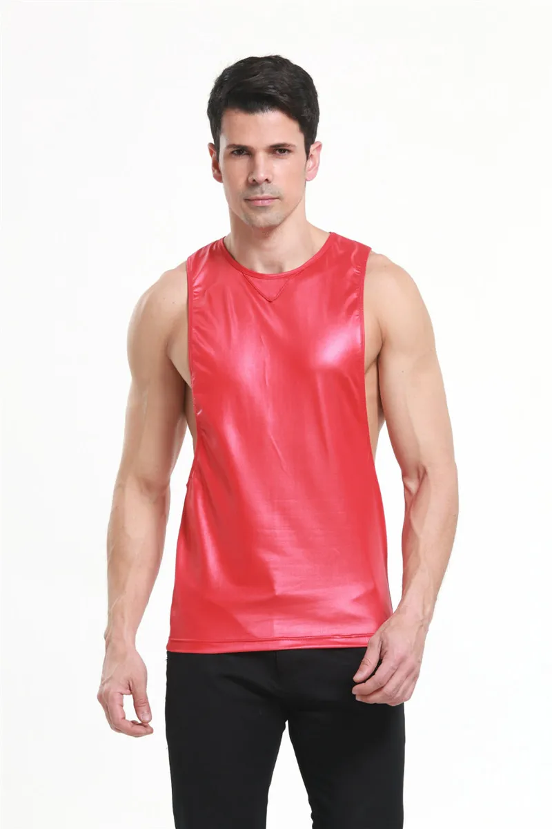 S/M/L Мужской жилет из искусственной кожи черный красный топ на бретелях для мужчин