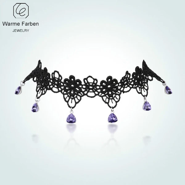 Warme Farben Кристалл от Swarovski женское колье ожерелье барокко Черная кружевная цепь с кисточками и в форме капли ожерелье с подвеской - Цвет камня: as picture