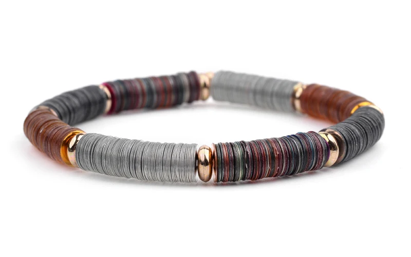 Color 16 Bojiu Boho красочные браслеты для женщин Мода Лето пластик тонкий диск Аксессуары эластичная струна ручной работы девушка браслет BCSET40 - Окраска металла: Color 16