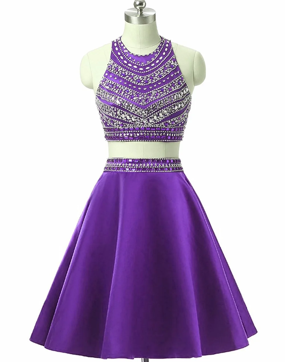 Короткие платья для выпускного вечера из двух предметов Атласный топ с бисером и