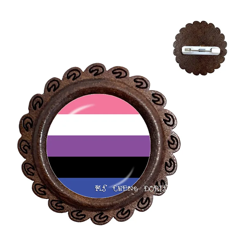 Модная деревянная брошь Bi Pride со стеклянным куполом воротники булавки Радужный