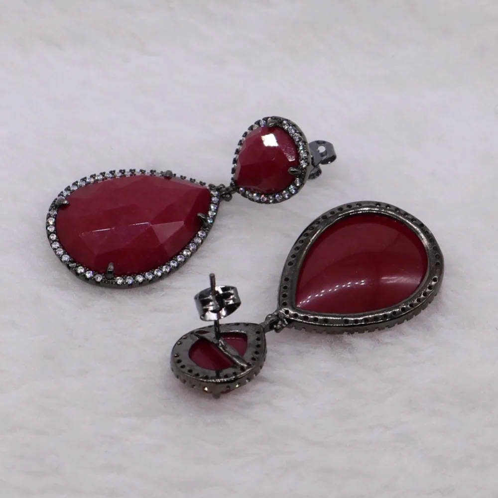 3 пары граненых камней в форме капли воды разные цвета Висячие серьги Темный