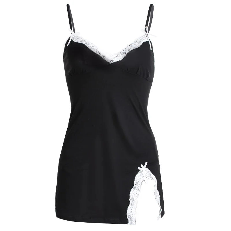 EW Sexy Cotton Nightgown Women lingerie Sleeveless Nightwear Sleepwear Female Lace Night Dress Homewear Nighty | Женская одежда
