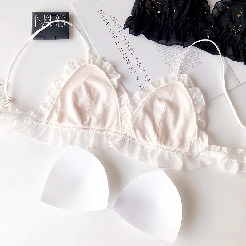 Женское тонкое нижнее белье Кружевное белое без косточек и трусиков с бантиком