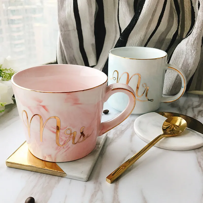

Creativity marble texture ceramic milk mug Fashion Art Golden stripes Office Coffee Mug Beverage cup