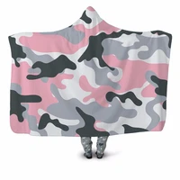 pink camouflage 3d printed plush hooded blanket for adult youth children warm wearable fleece throw blanket home office washable