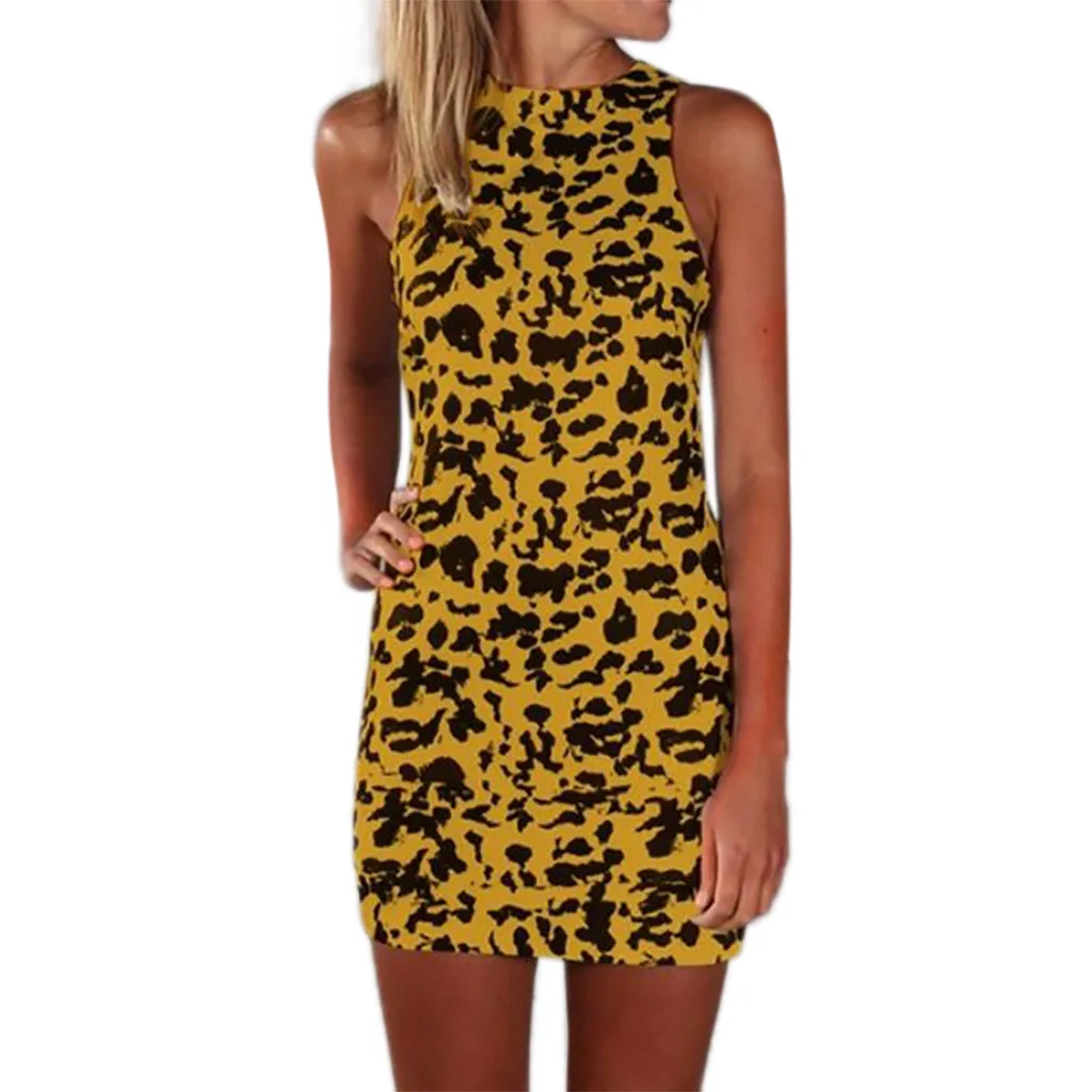 SAGACE 2019 модное женское платье с круглым вырезом без рукавов леопардовым принтом