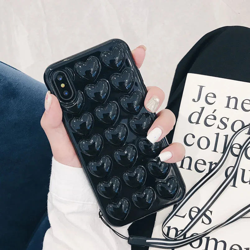 USLION 3D Love Heart чехол для телефона для iPhone 11 Pro X XS Max XR чехлы с принтом из мультфильма для iPhone 7 8 6 6S Plus Мягкий ТПУ чехол с ремешком