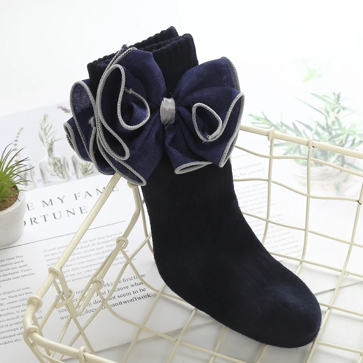 Navy Wecute/Гольфы с большим бантом Детские модные длинные носки принцессы теплые хлопковые мягкие удобные подарочные детские носки - Цвет: Navy