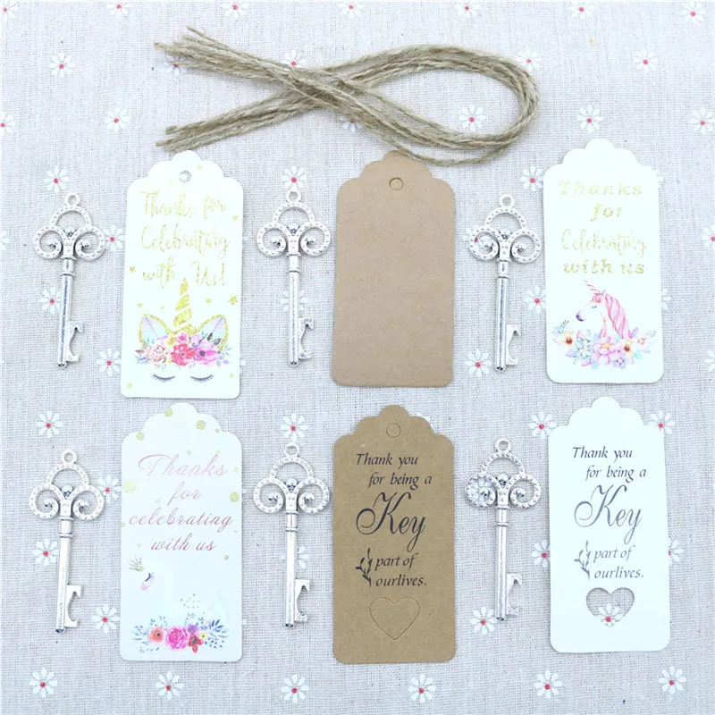 Цена 50 шт./лот серебряный ключ открывалка для бутылок «сделай сам» Скелет открывалка для вина с эскорт-биркой карточка деревенская Свадебная веч...