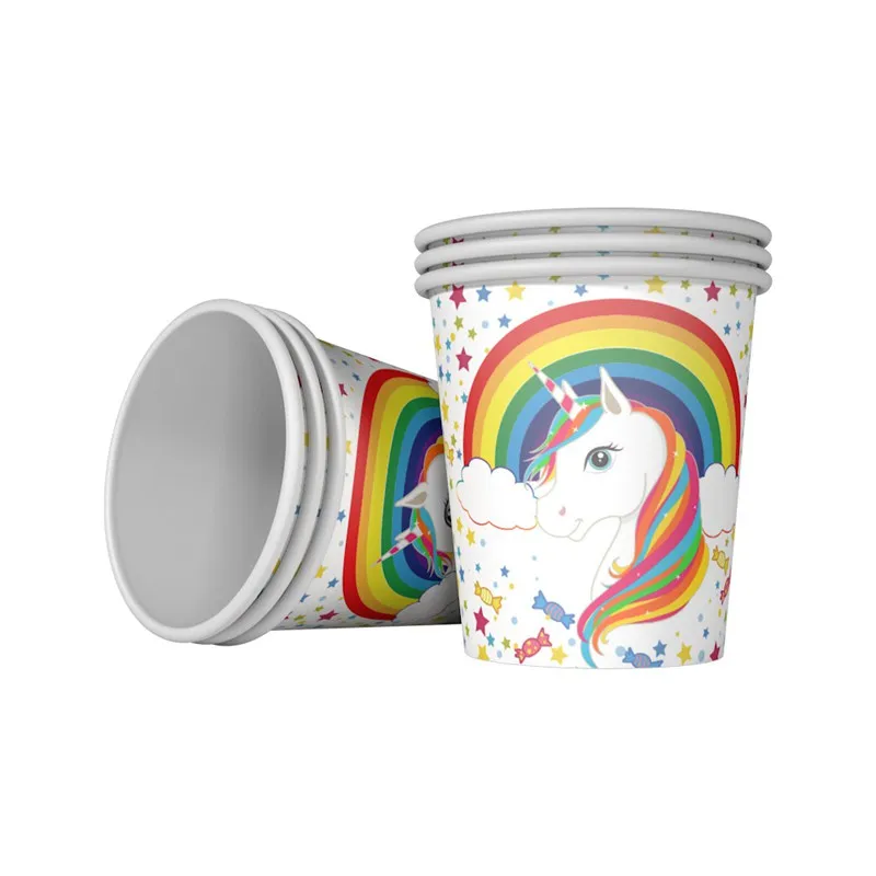 6pcs Cup Единорог вечерние украшения день рождения одноразовой посуды Бумага шляпа салфетки плиты соломинки душа ребенка для девочек мальчик дополнения - Цвет: 6pcs Cup