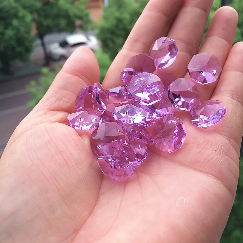 Free Shipping 100pcs/lot 14mm Lilac Crystal Octagon Beads in One Hole For Chandelier Pendants Glass Curtain Supplies | Лампы и