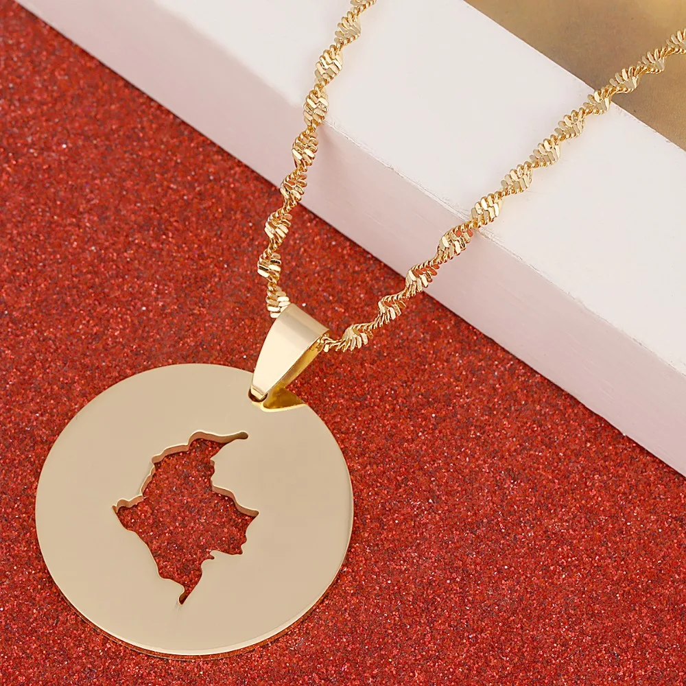 Ожерелья с подвеской из нержавеющей стали круглой картой Колумбии для женщин