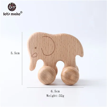 elephant Let's Make Детские Прорезыватели из бисера деревянные заготовки 1 шт. мультяшная Автомобильная погремушка собака животное кольцо ПВХ бесплатно Монтессори Прорезыватель зубов деревянная погремушка - Цвет: elephant