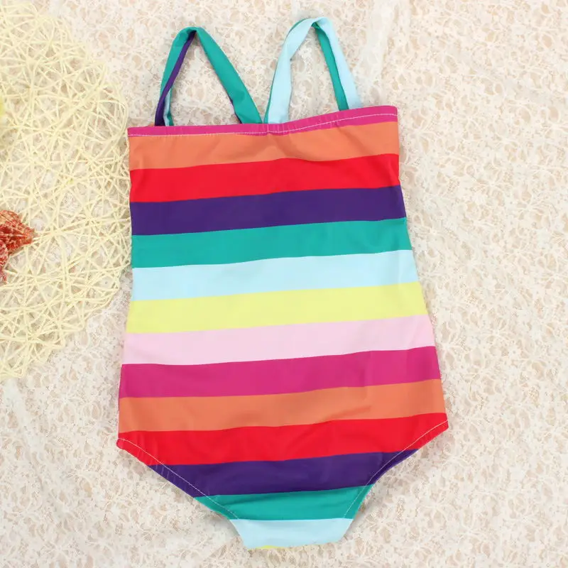 Bikini With Headband New 2019 Upgraded Kids Girls One Pieces Candy Color Striped Sling Bow Swimsuit Swimwear Biquini S91203X | Спорт и
